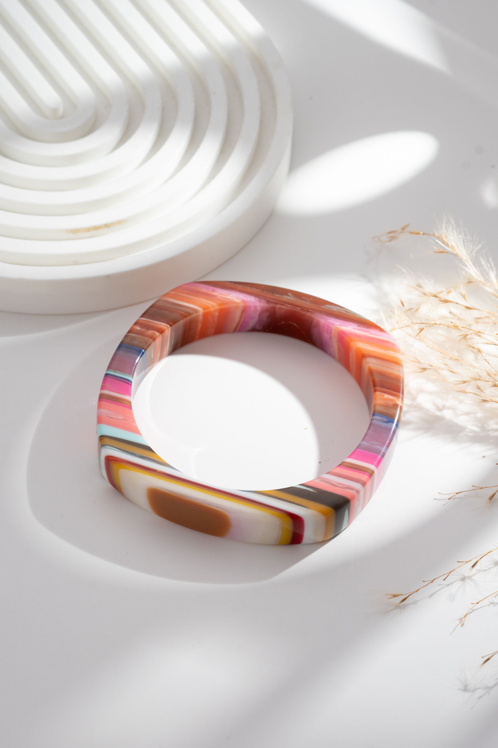 Striped multicoloured resin bangle bracelet, artistic designs