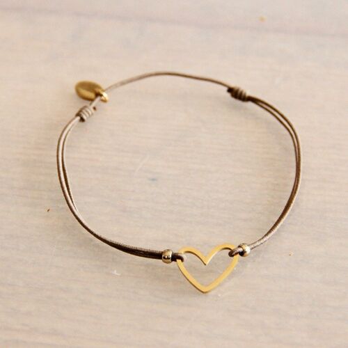 FW134: Elastic bracelet with open heart - taupe/gold