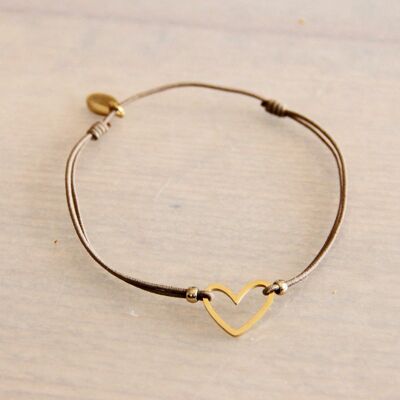 FW134: Bracelet élastique avec coeur ouvert - taupe/or