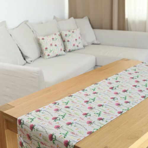 Herbal blossom flowers table runner, cottage abd farmhouse interior