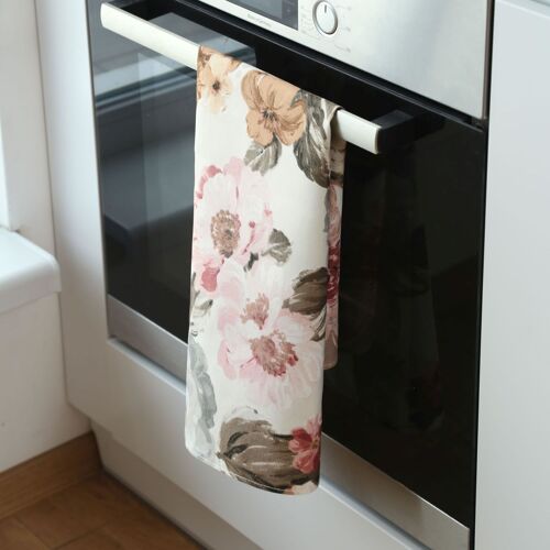 Cotton washable tea towel, multi color watercolor flowers