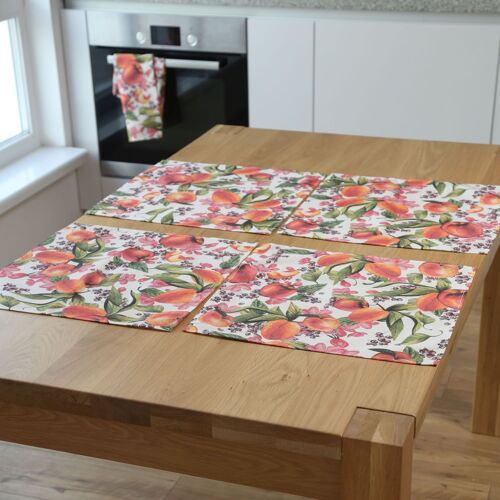 Washable cotton fabric napkins, Fruits and flowers pattern table mats, Set of 4