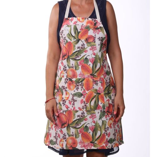Cotton cooking apron with pocket, Multi color fruits and floral kitchen clothing