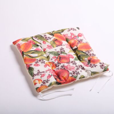 Apricot fruit and pink flowers pattern chair pad with ties