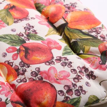 Coussin de chaise motif fruits abricot et fleurs roses avec attaches 3