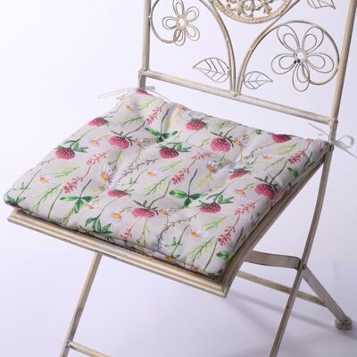 Coussin de chaise motif herbes et fleurs avec attaches