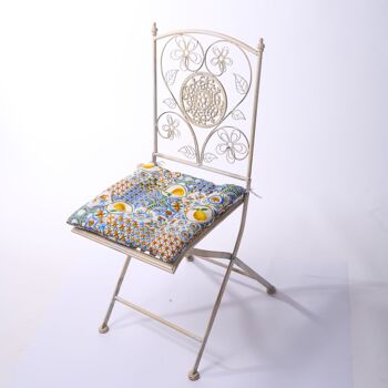 Coussin de chaise décor bleu méditerranéen et agrumes avec attaches 4