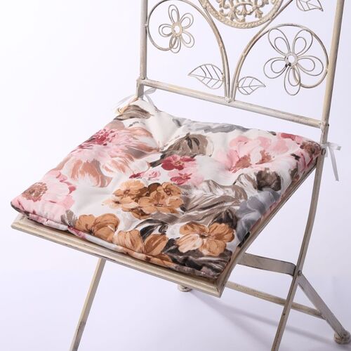 Pastel flowers pattern chair pad with ties