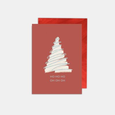 Christmas card HO HO HO white tree