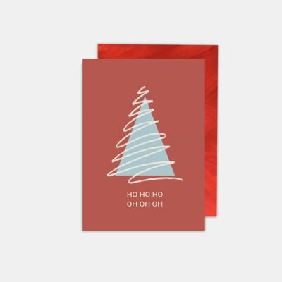 Christmas card HO HO HO blue tree