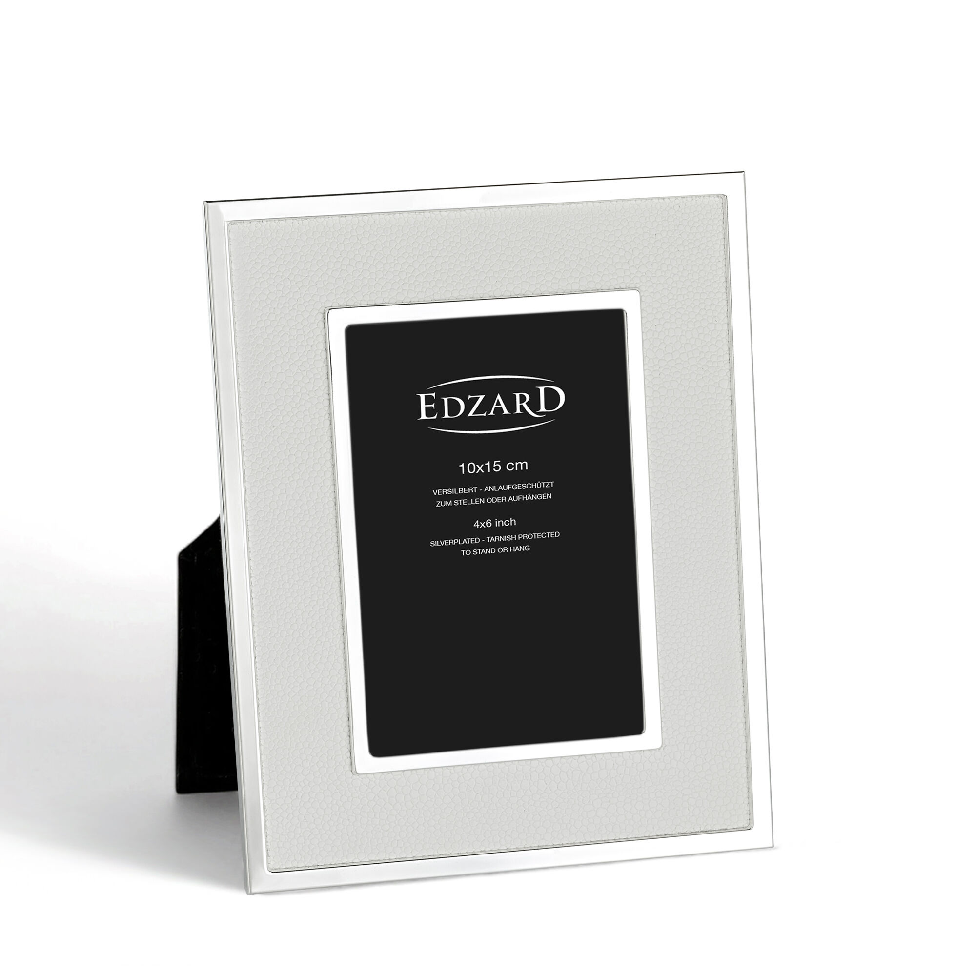 Alvito picture frame (10x15 cm), white leather look, elegantly silver-plated, tarnish-resistant