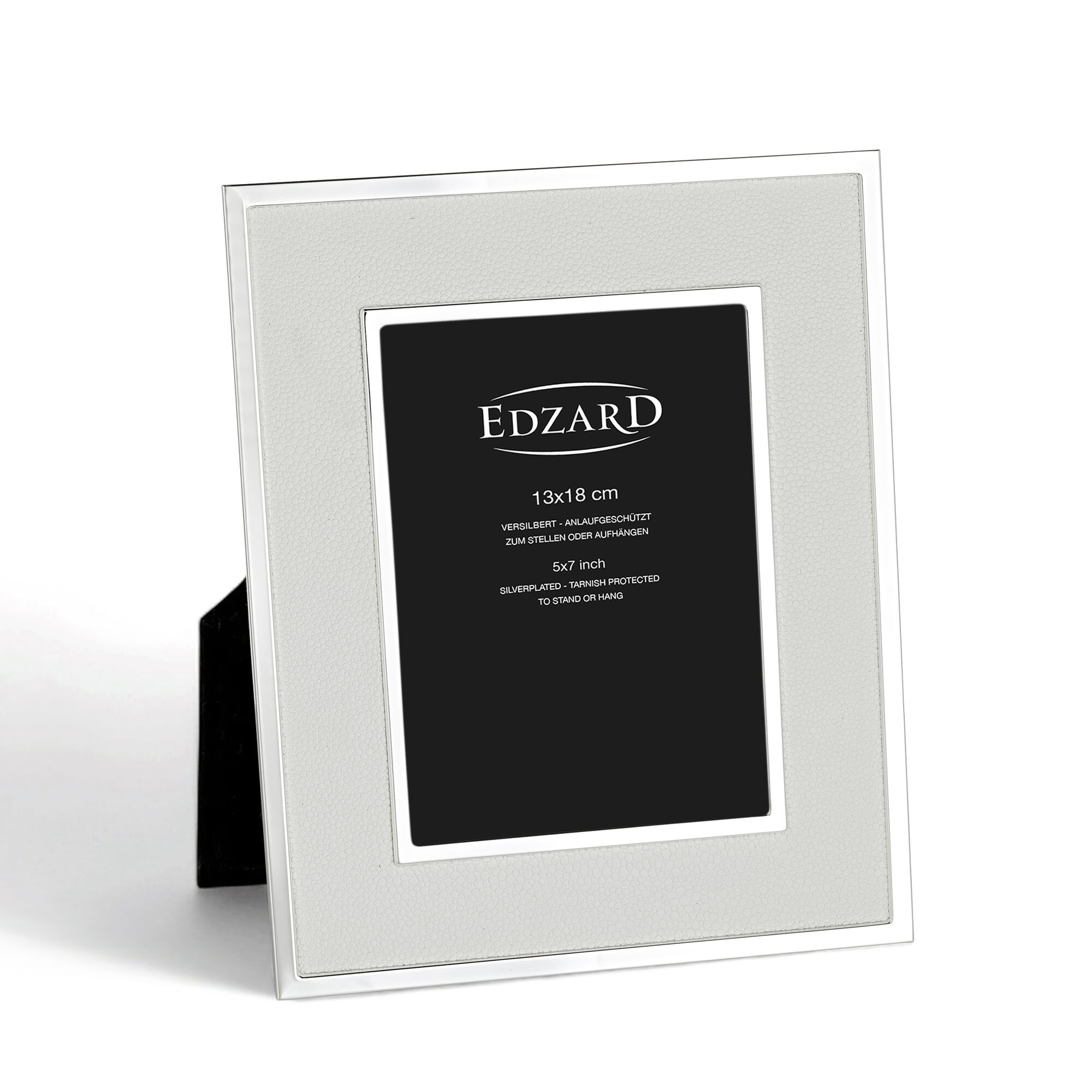 Alvito picture frame (13x18 cm), white leather look, elegantly silver-plated, tarnish-resistant