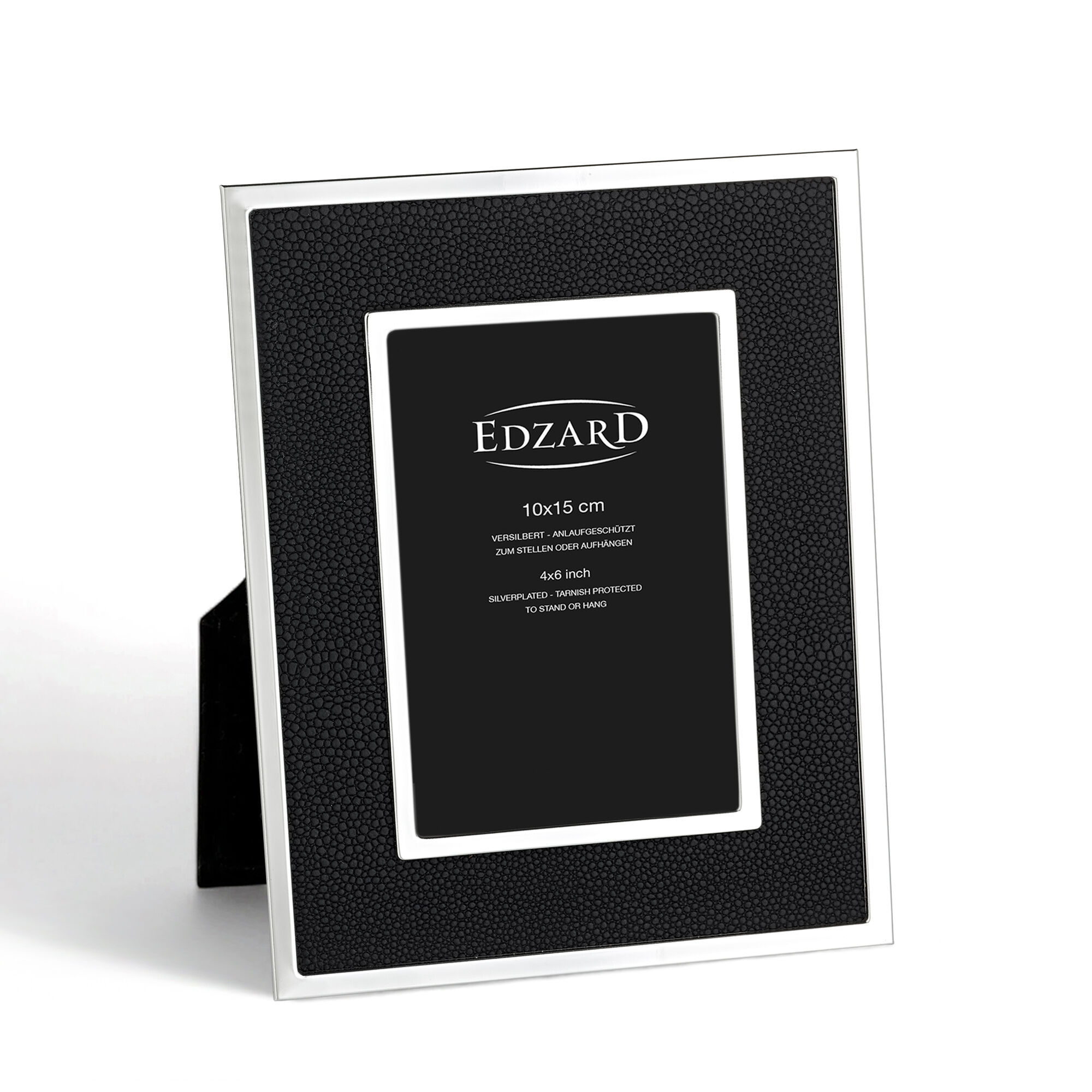 Alvito picture frame (10x15 cm), black leather look, elegantly silver-plated, tarnish-resistant