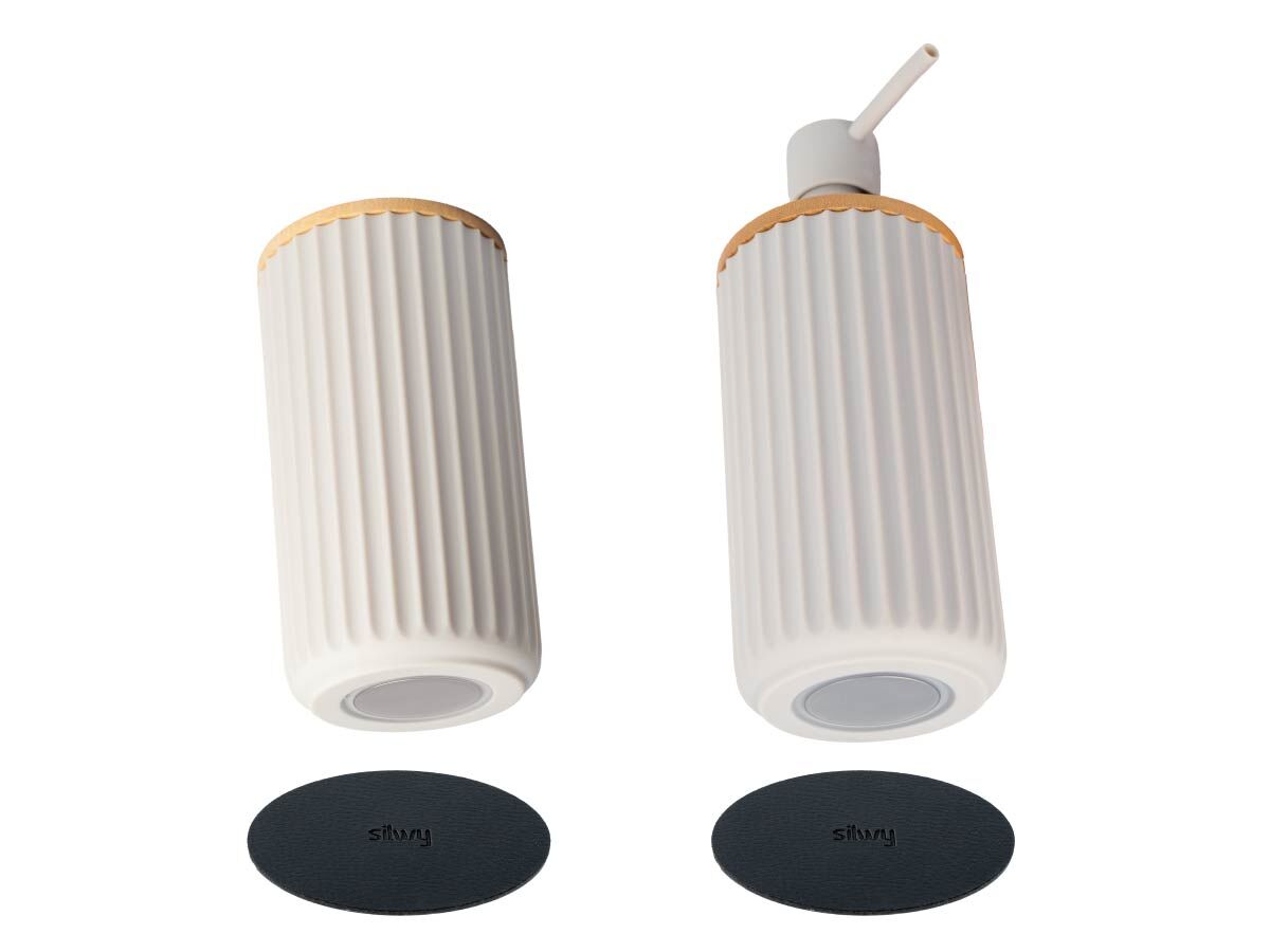 Magnetic soap dispenser and magnetic toothbrush holder included.Pads