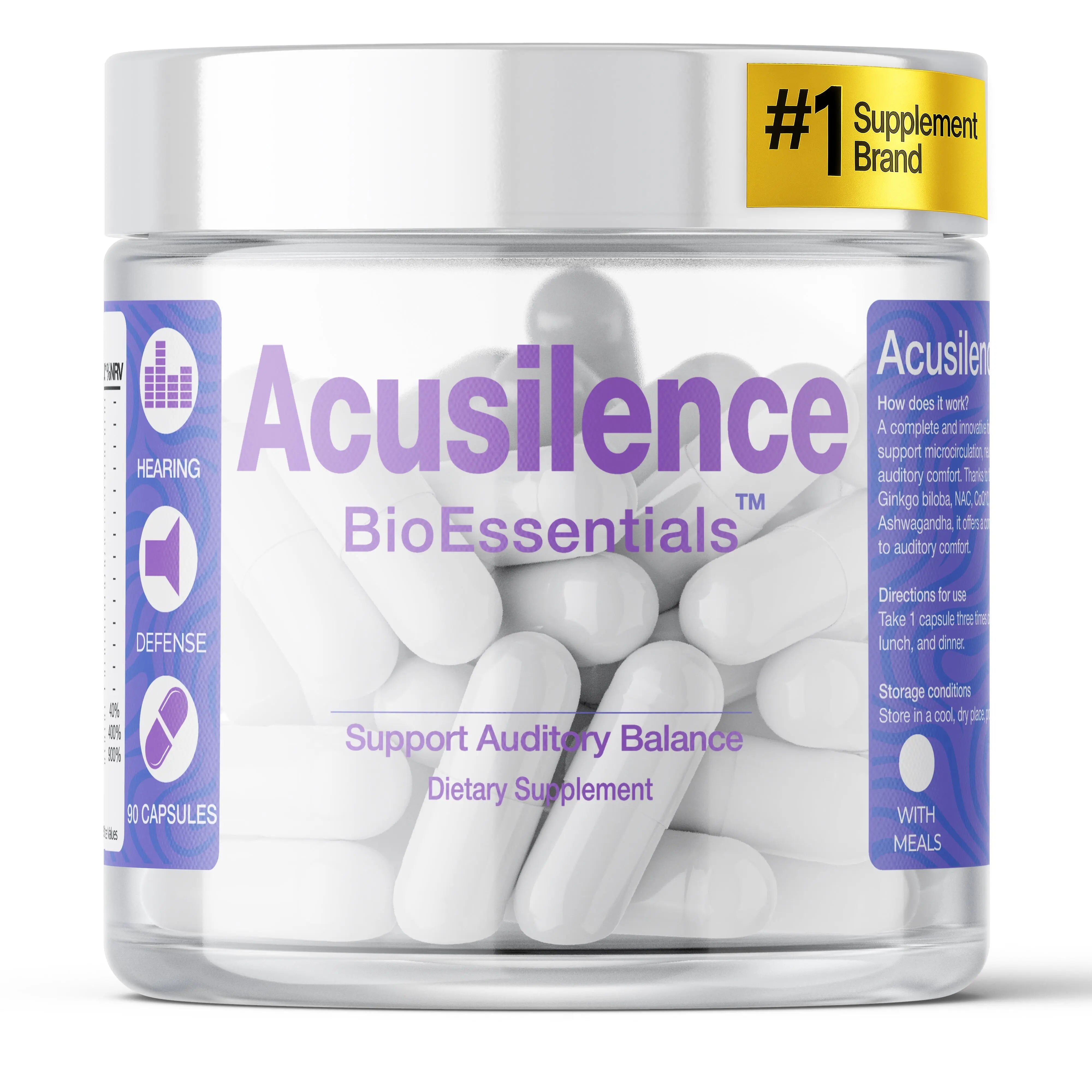 BioEssentials Acusilence – Auditory Health & Hearing Wellness – NAC 600mg & Ginkgo Biloba 240mg – Inner Ear Microcirculation Support – Ashwagandha & CoQ10 + ALA – 90 Vegan HPMC Capsules