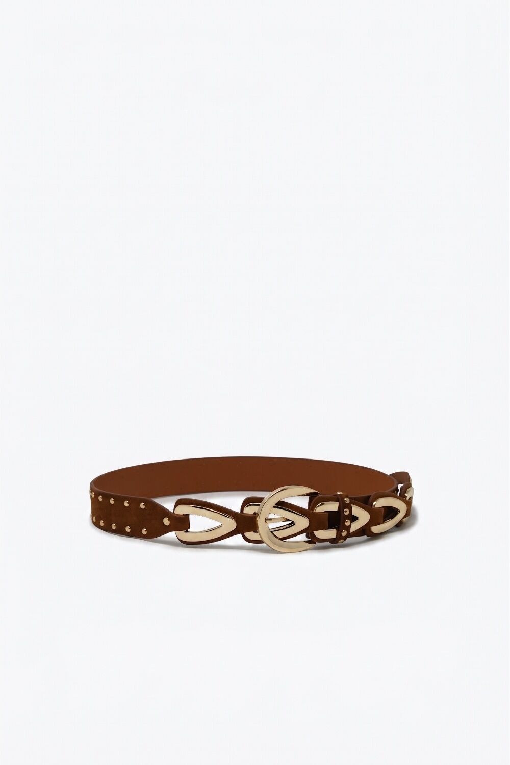 Brown Faux Leather Studded Western Buckle Detail Waist Belt