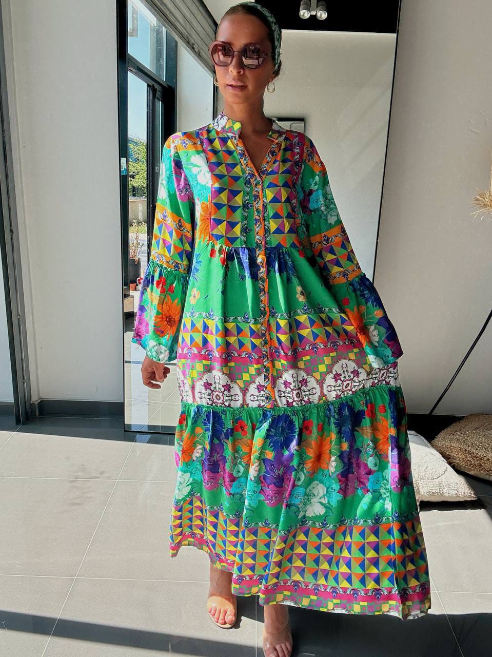 Multicolor Patchwork Long Dress