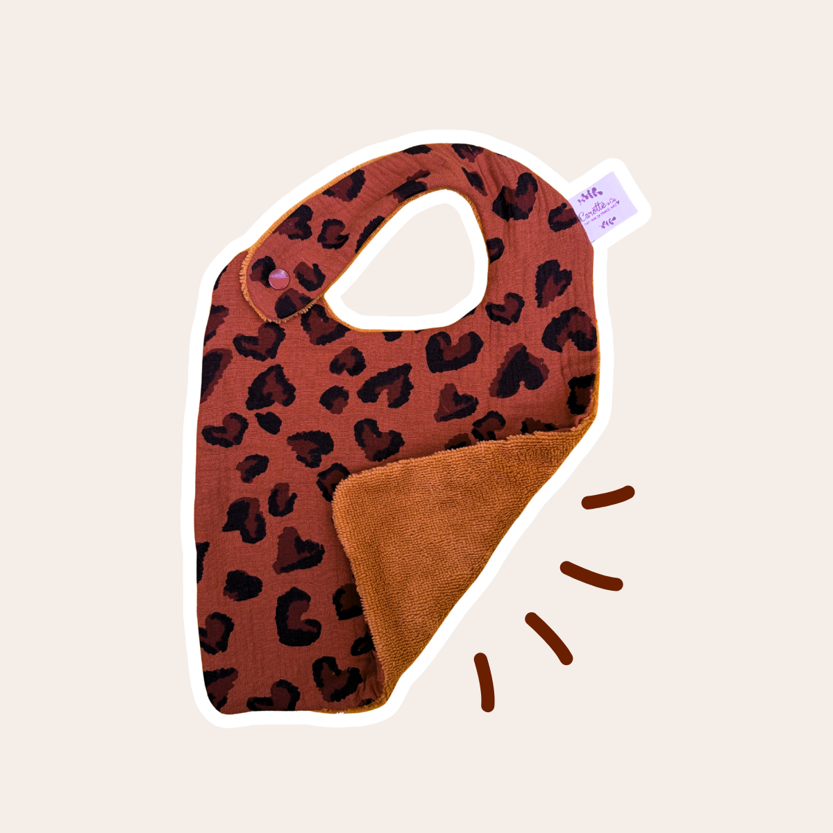 Classic cotton gauze bib with toffee animal print