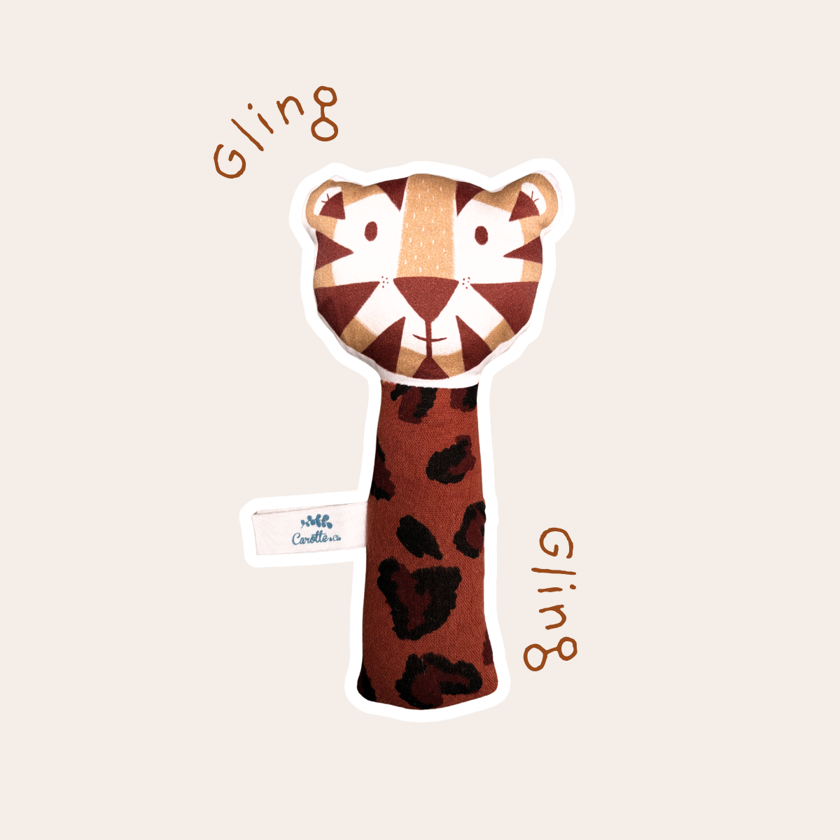 Gling-gling Tiger rattle animal pattern and plain toffee