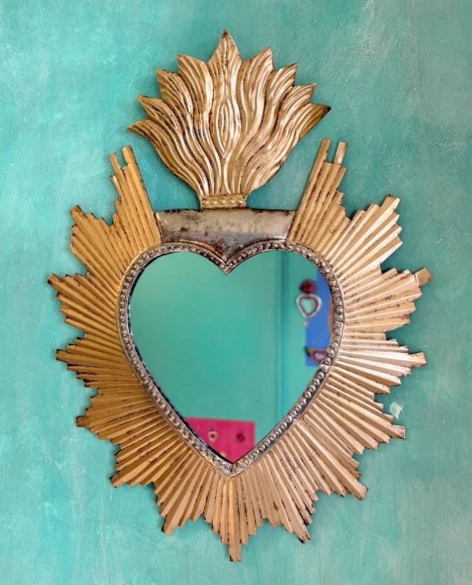 Heart and Sun Mirror - Handmade Wall Decoration