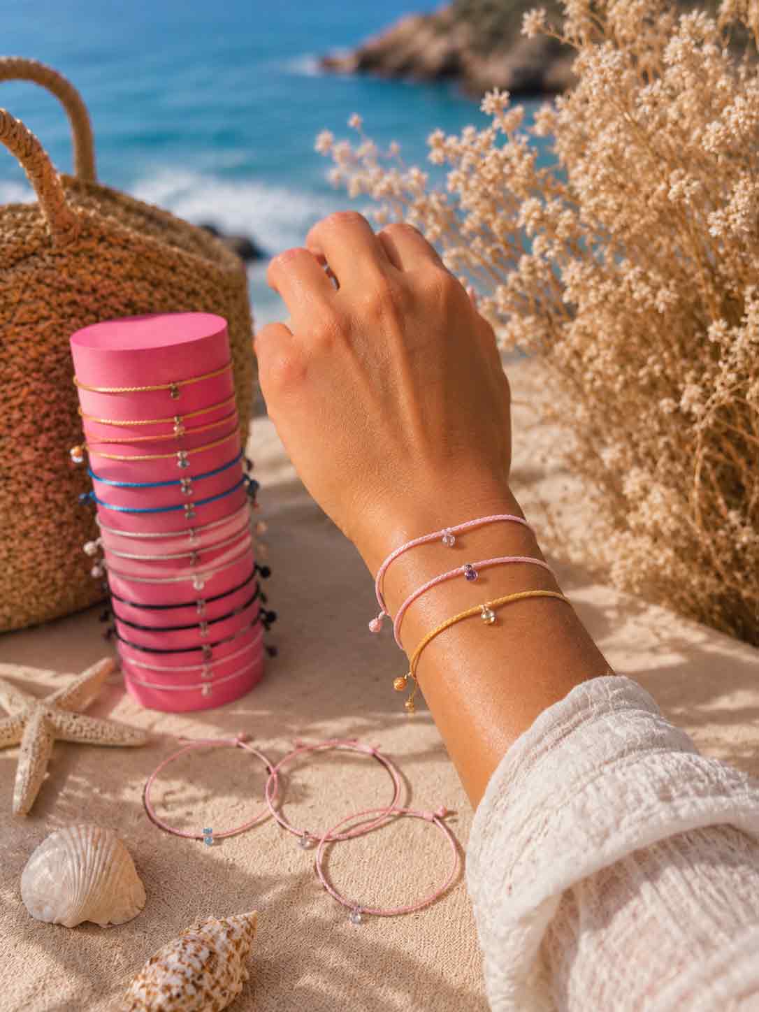 Set of 18 adjustable bracelets with rhinestones