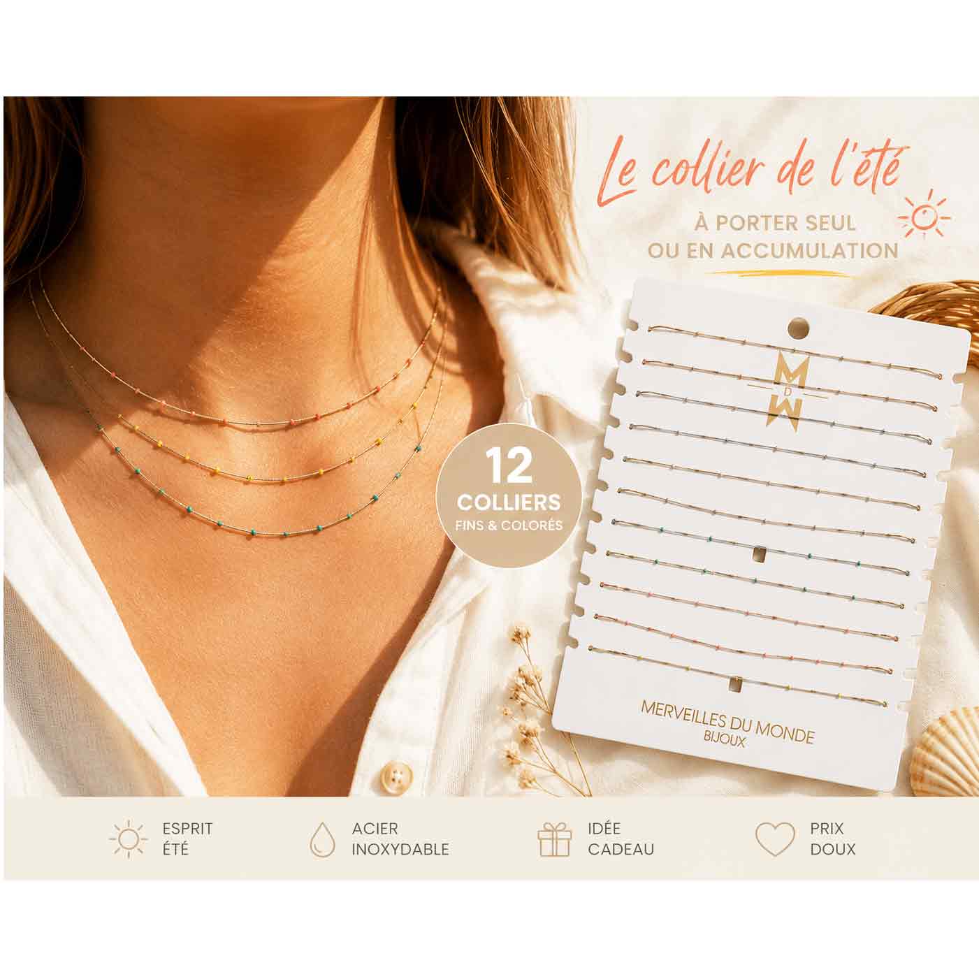 Set of 12 necklaces and 12 bracelets in stainless steel