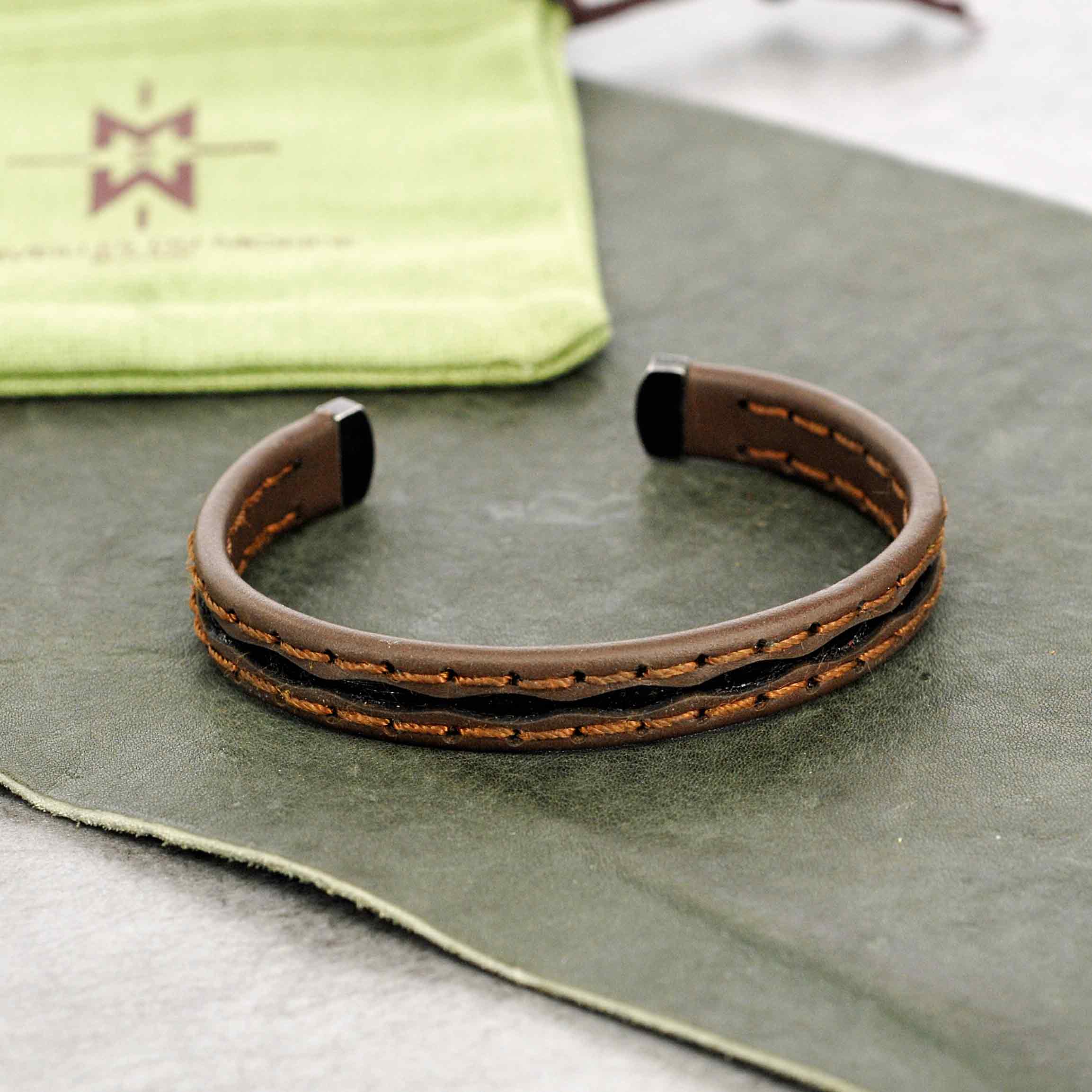 Men's Leather & Steel Bangle