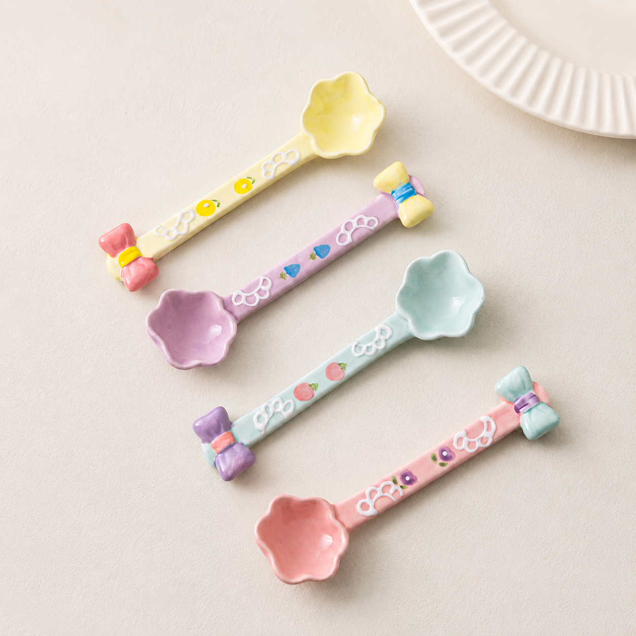 Cute Ceramic Dessert Spoon | Bow Coffee & Ice Cream Spoon