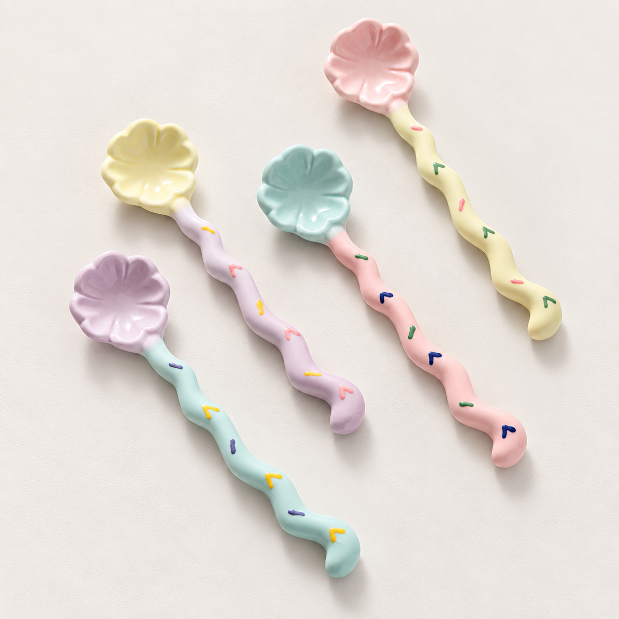 Cute Ceramic Clover Spoon | Long Handle Coffee Dessert Spoon
