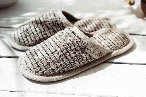 Natural Soft EXCLUSIVE Linen and Cotton Home / Sauna / Bath / SPA Slippers Rough, Massage effect, Handmade slippers, SF007