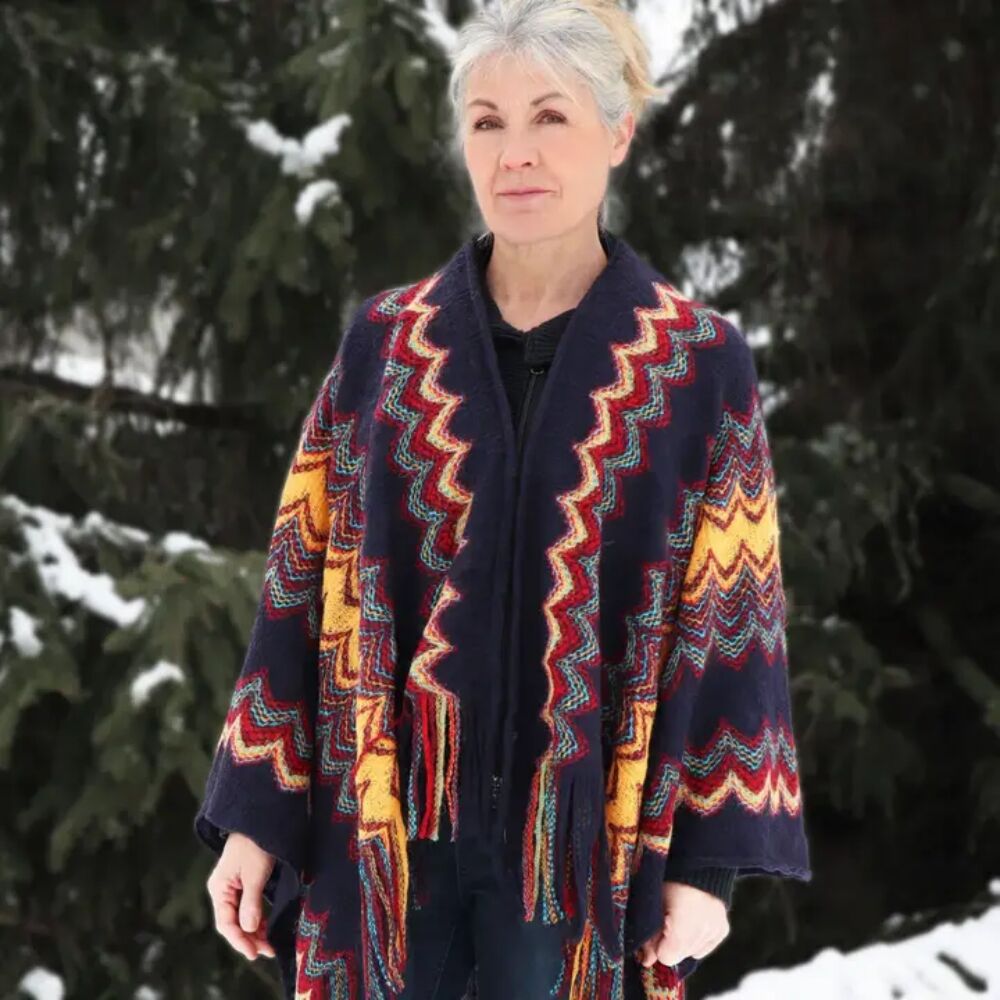 Women's long-fringed poncho, gift idea - VANILLA
