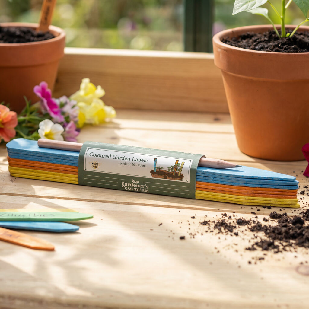 Gardener's Essentials - 10 X 25cm Coloured Labels & Pencil