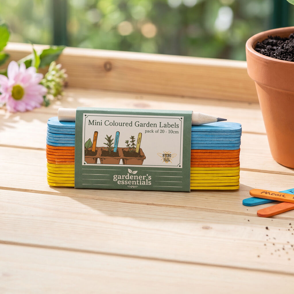 Gardener's Essentials - 20 X 10cm Coloured Labels & Pencil