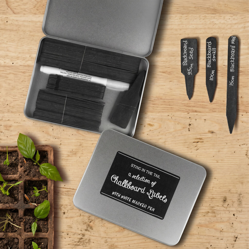 Plant Labels - Tin Of Mixed Black Wooden Labels & Coir Disks