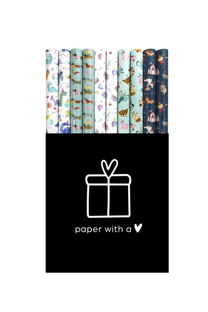 LOU – Children's Gift Wrap – 50 Rolls Grass Paper – FSC Recycled – Display Box