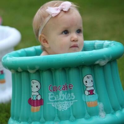 Turquoise pouch & bath + fuchsia duck + inflator / Turquoise Bath & pouch + fuchsia duck + inflator