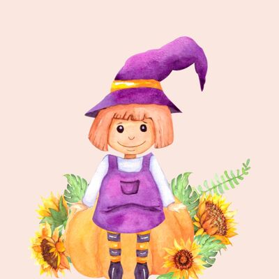 Witch with pumpkins | Card A6