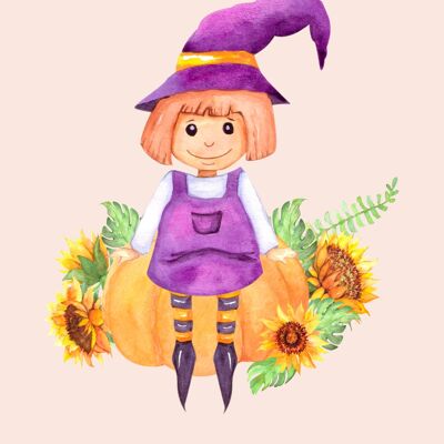 Witch with pumpkins | Card A6