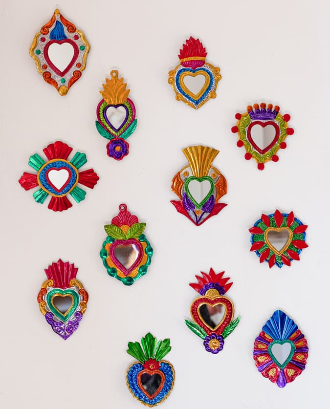 Ex-Voto Mirrors with Colorful Hearts - Authentic Mexican Craftsmanship