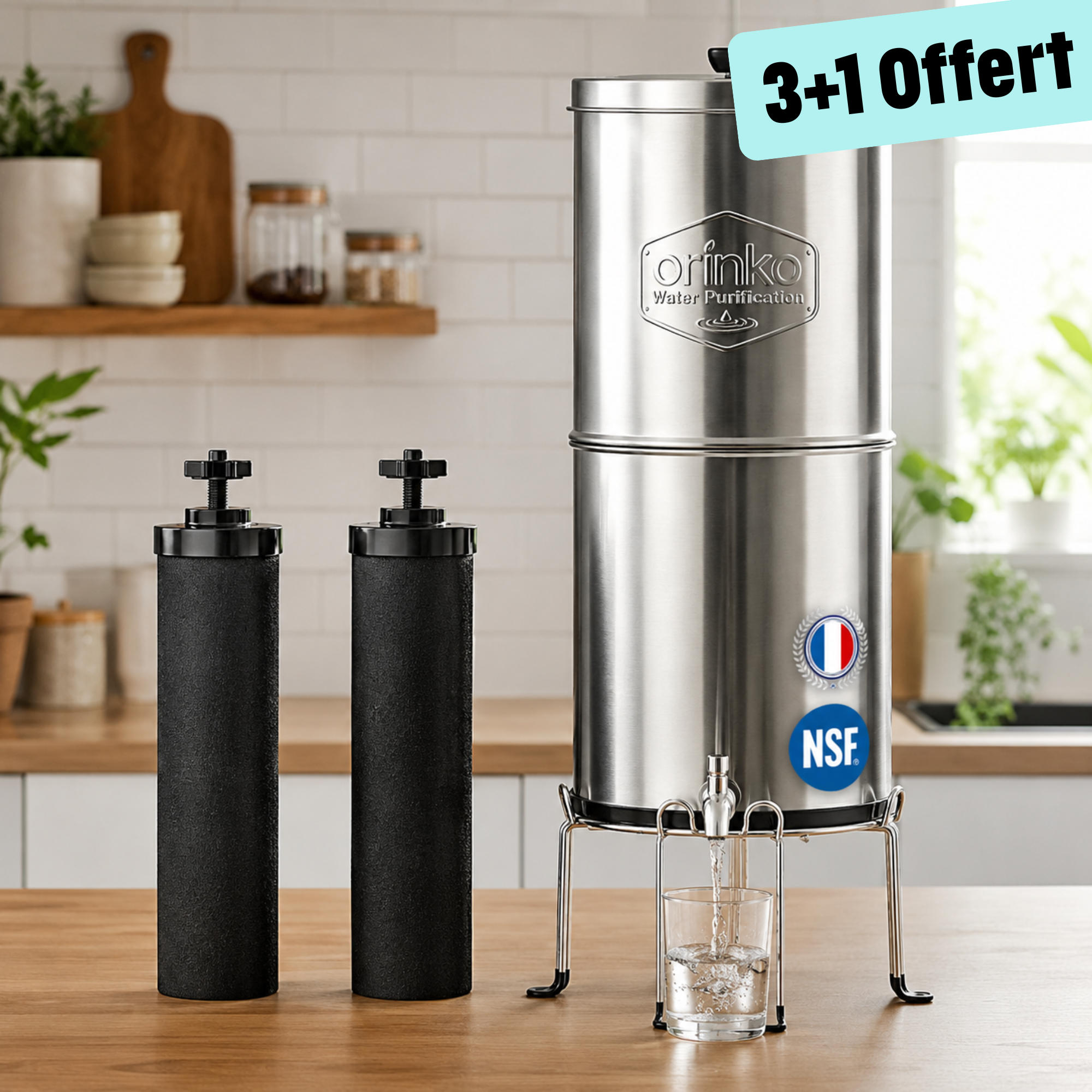 3+1 gratis: 5,6-Liter-Schwerkraftwasserfilter – Fensterloser Schwerkraftwasserreiniger – Filterbrunnen mit Aktivkohle