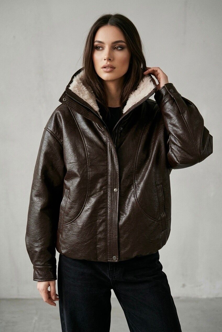 Blouson femme faux cuir fourré
