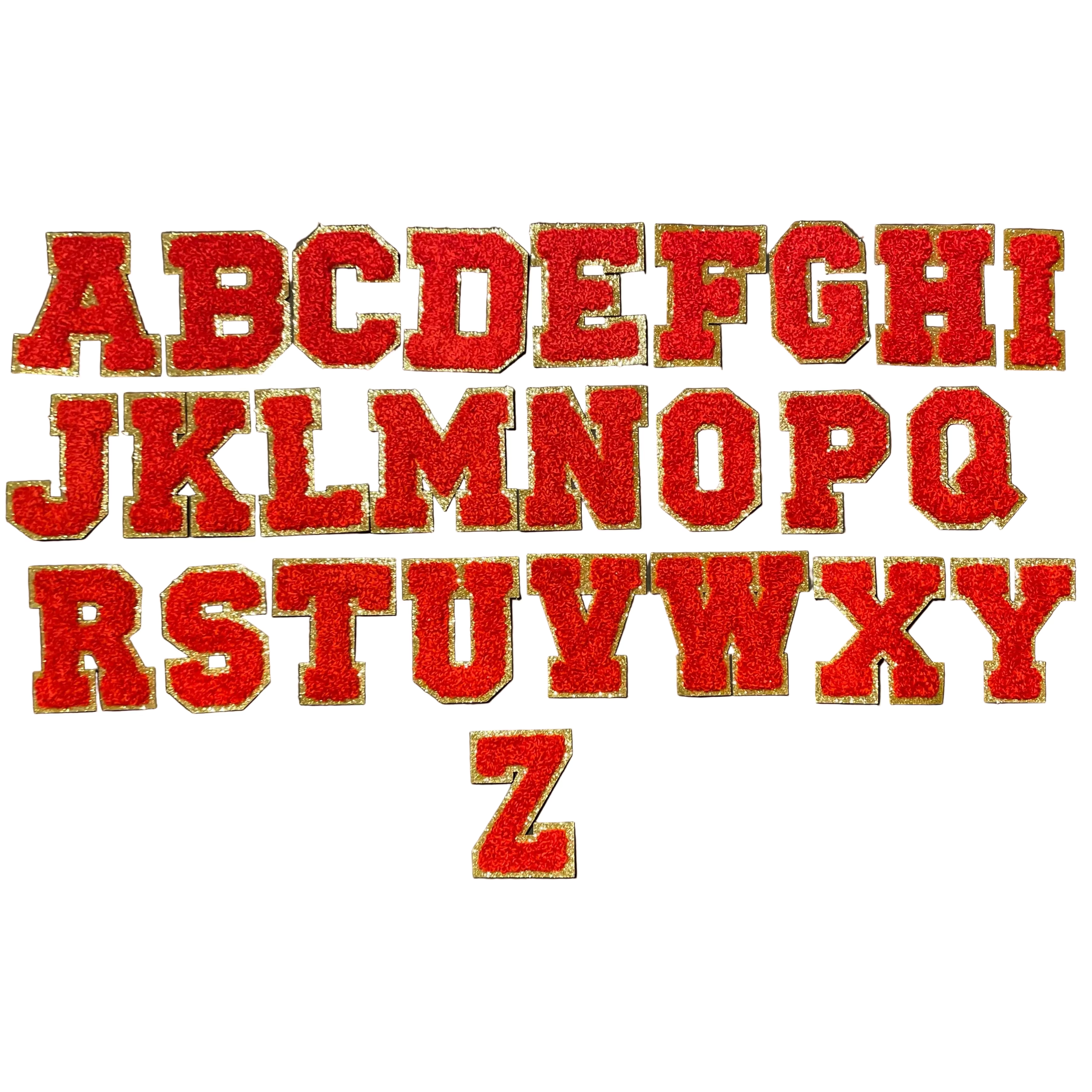 Lux Alphabet Iron On Patches - terry and gold glitter