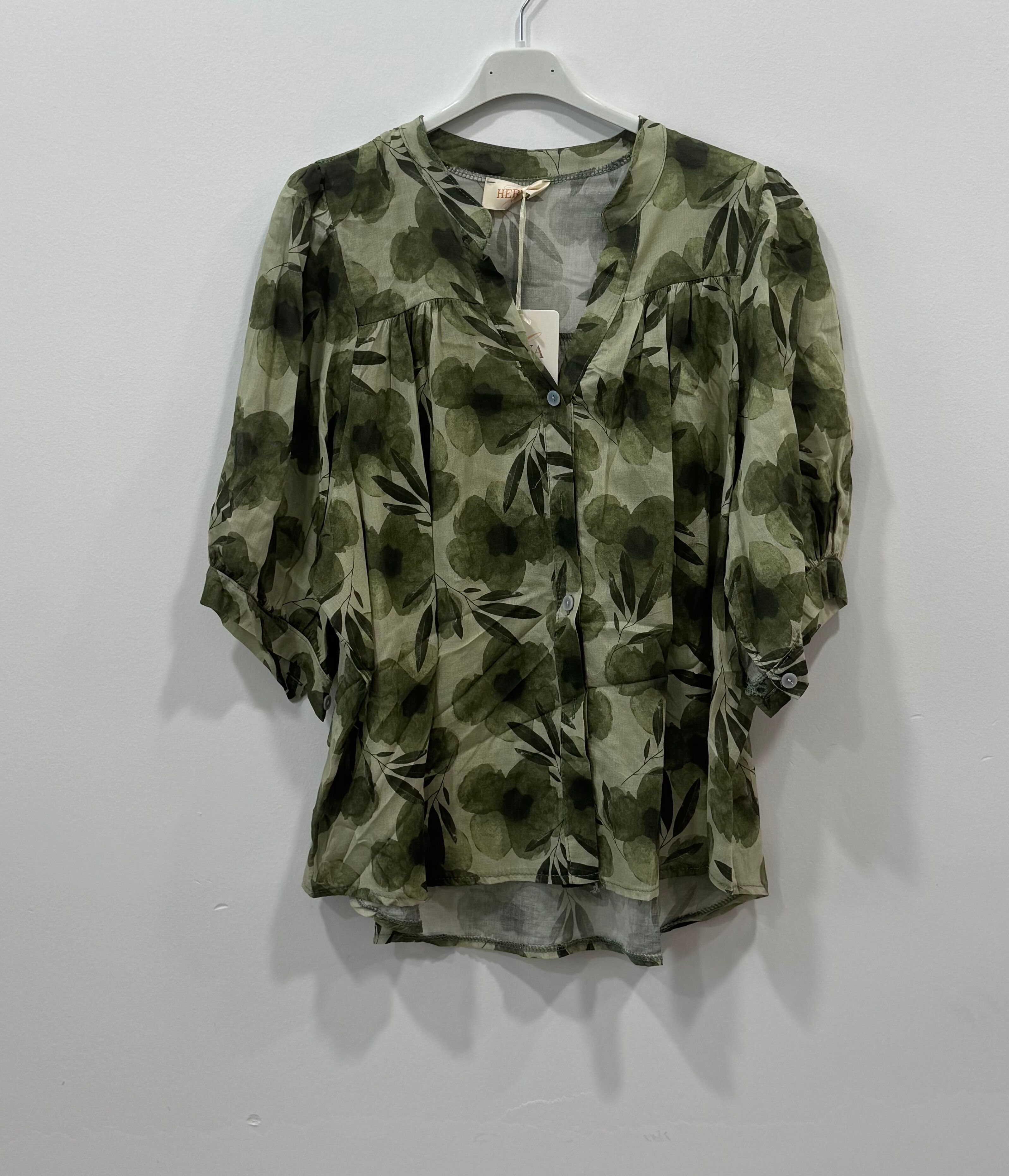 Chemise bohème manches courtes col mao imprimé floral