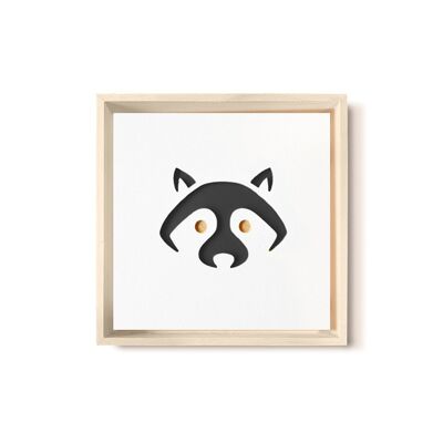 Stadtliebe® | Tableau en bois 3D "Raccoon" raffiné avec fraisage CNC noir