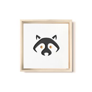 Stadtliebe® | Tableau en bois 3D "Raccoon" raffiné avec fraisage CNC noir