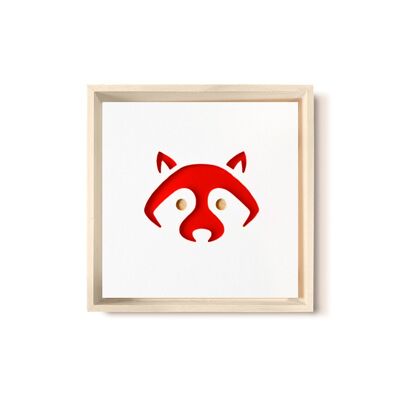 Stadtliebe® | Immagine 3D in legno "Raccoon" rifinita con fresatura CNC rossa