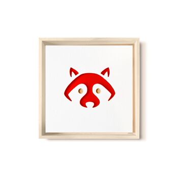 Stadtliebe® | Tableau en bois 3D "Raccoon" affiné avec fraisage CNC rouge