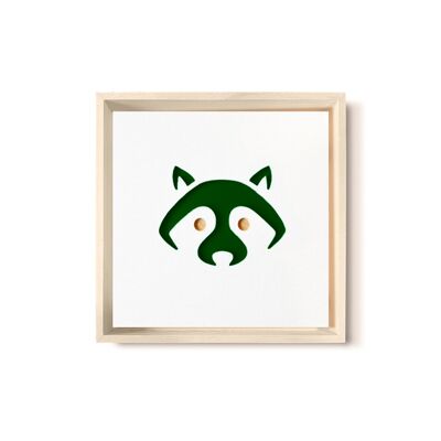 Stadtliebe® | Tableau en bois 3D "Raccoon" affiné avec fraisage CNC vert
