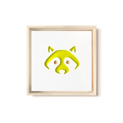 Stadtliebe® | Immagine 3D in legno "Raccoon" rifinita con fresatura CNC gialla