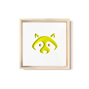 Stadtliebe® | Tableau en bois 3D "Raccoon" raffiné avec fraisage CNC jaune